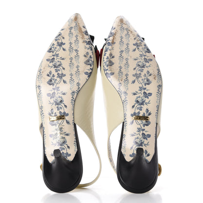 Gucci Malaga Kid Web Bow Jane Low Heel Slingback Pumps 38.5 Vintage White 6 of 15