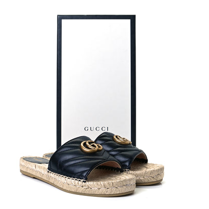 Gucci Nappa Matelasse GG Marmont Espadrille Slide Sandals 39 Black 10 of 10