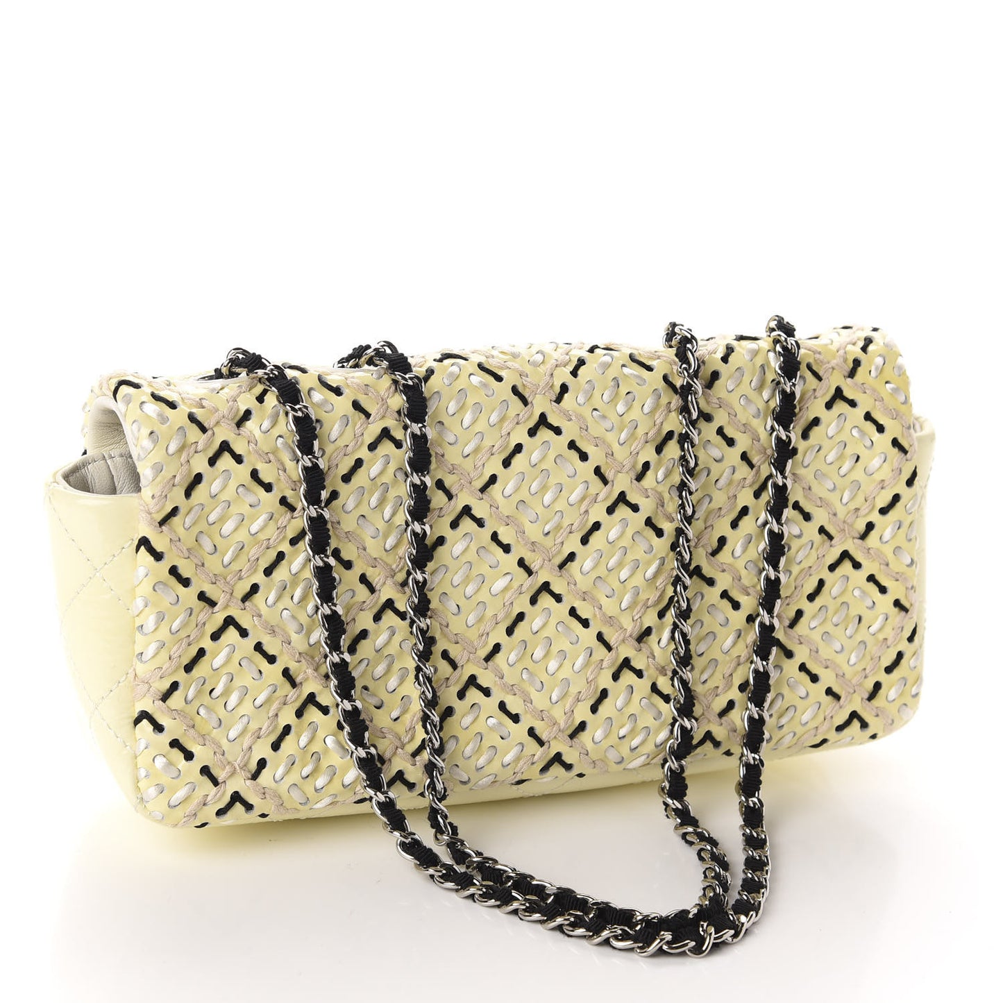Patent Perforated Woven Flap White Black