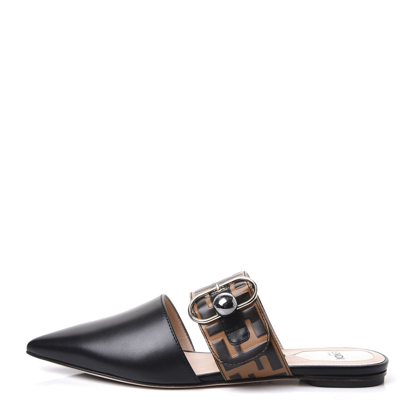 Vitello FF Embossed Buckle Flat Mules 37.5 Maya Black