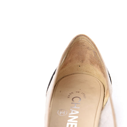 Chanel Lace Patent Calfskin Cap Toe CC Ballerina Flats 36.5 Off White Black 10 of 18