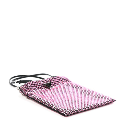 Prada Satin Crystal Metal Triangle Logo Chain Crossbody Handbag Rosa 4 of 9