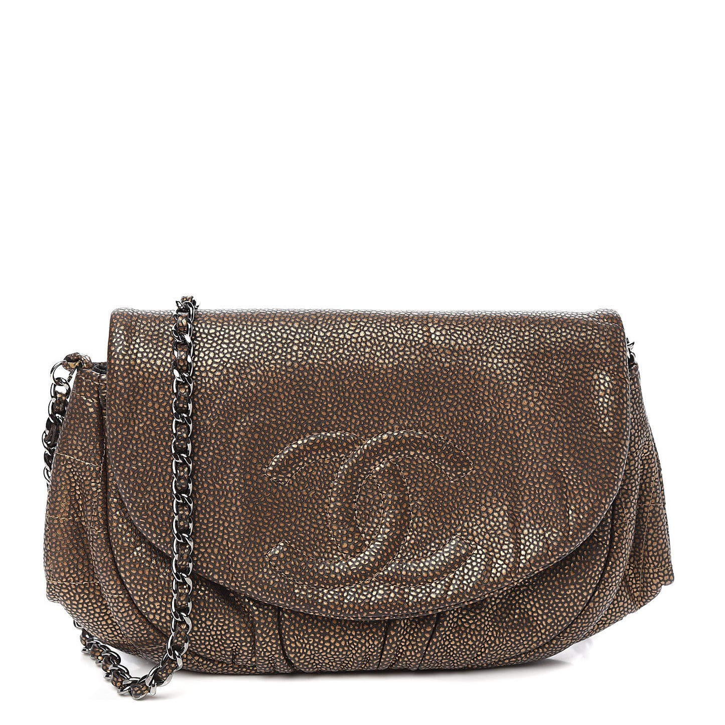 Metallic Caviar Half Moon Wallet On Chain WOC Bronze
