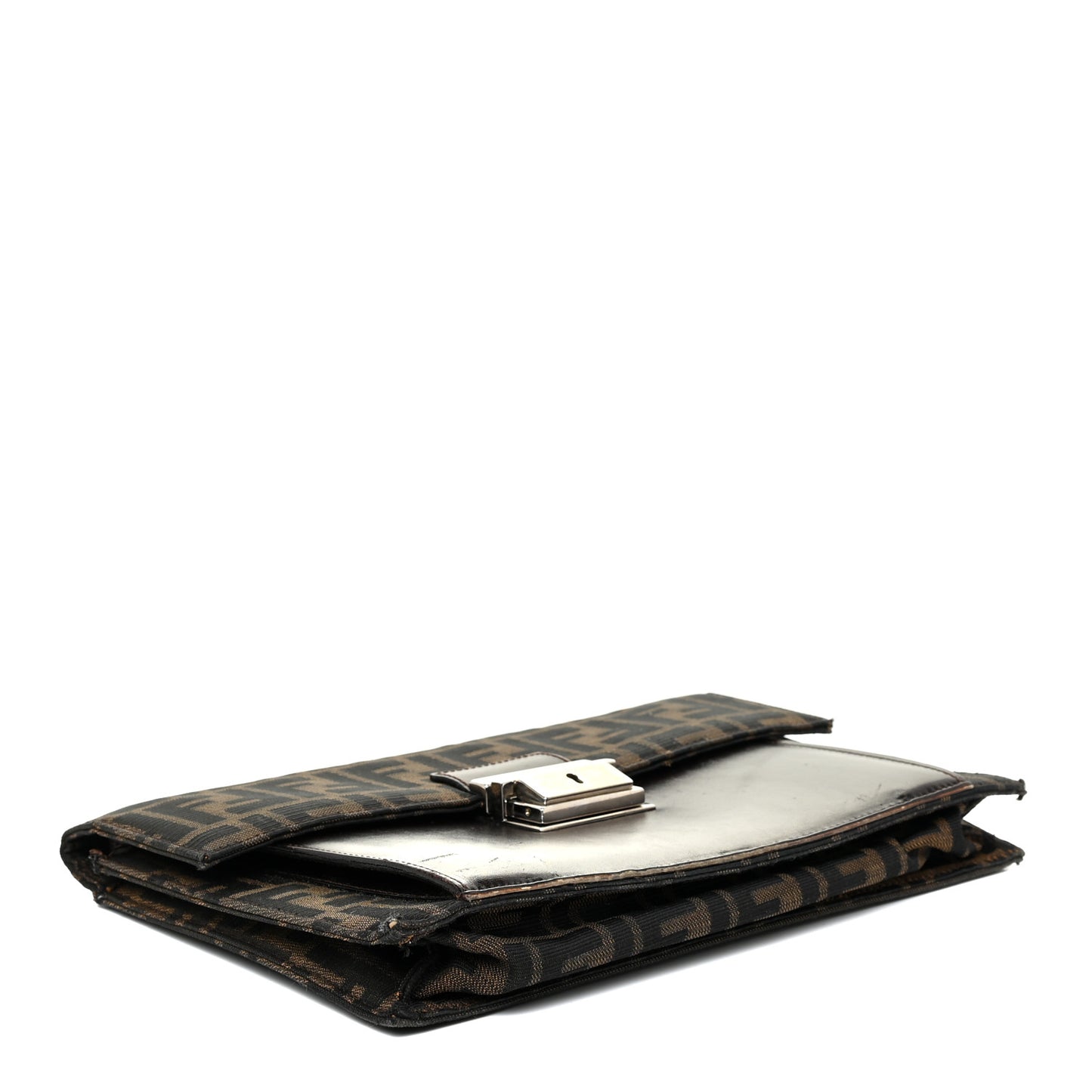 Zucca Calfskin Flap Clutch Tobacco Black