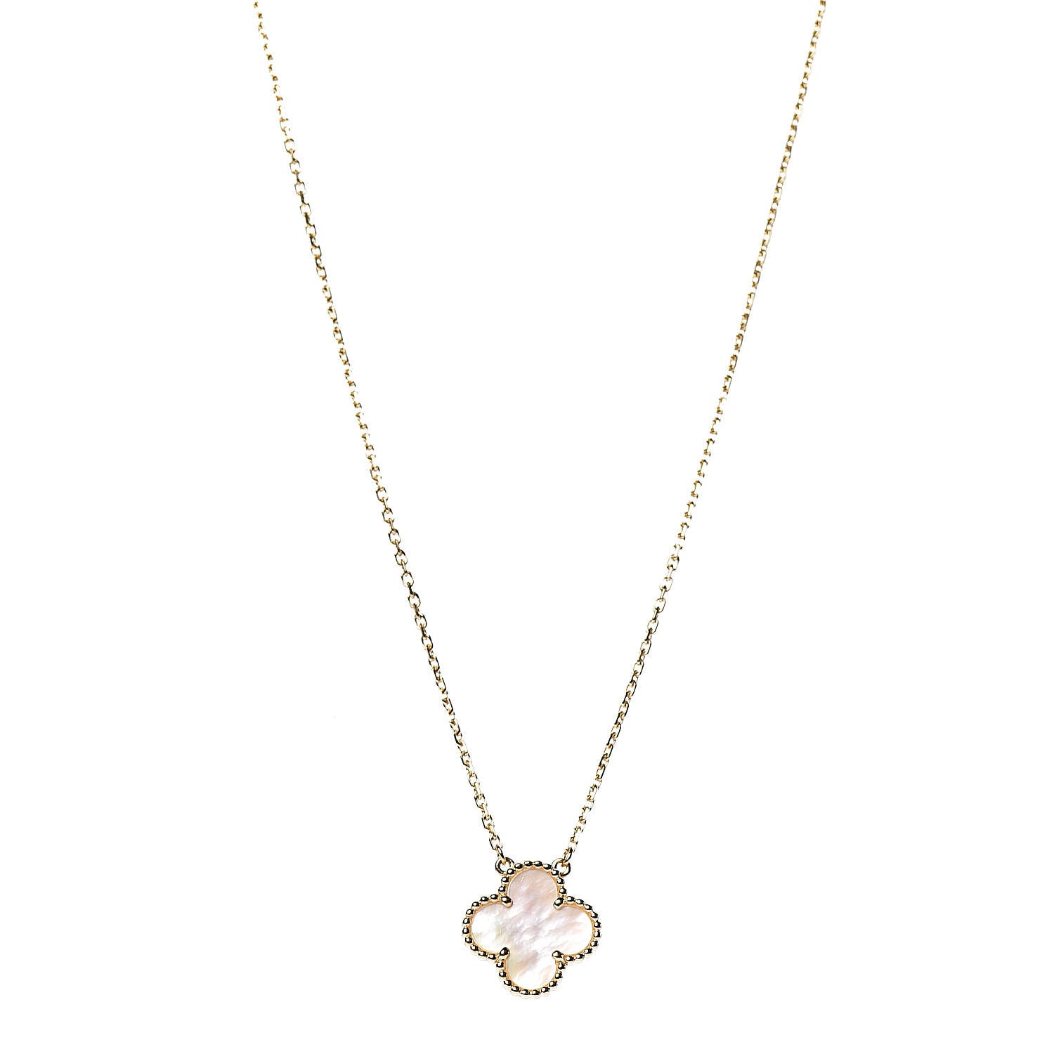 Van Cleef & Arpels 18K Yellow Gold Mother of Pearl Vintage Alhambra Pendant Necklace 1 of 8