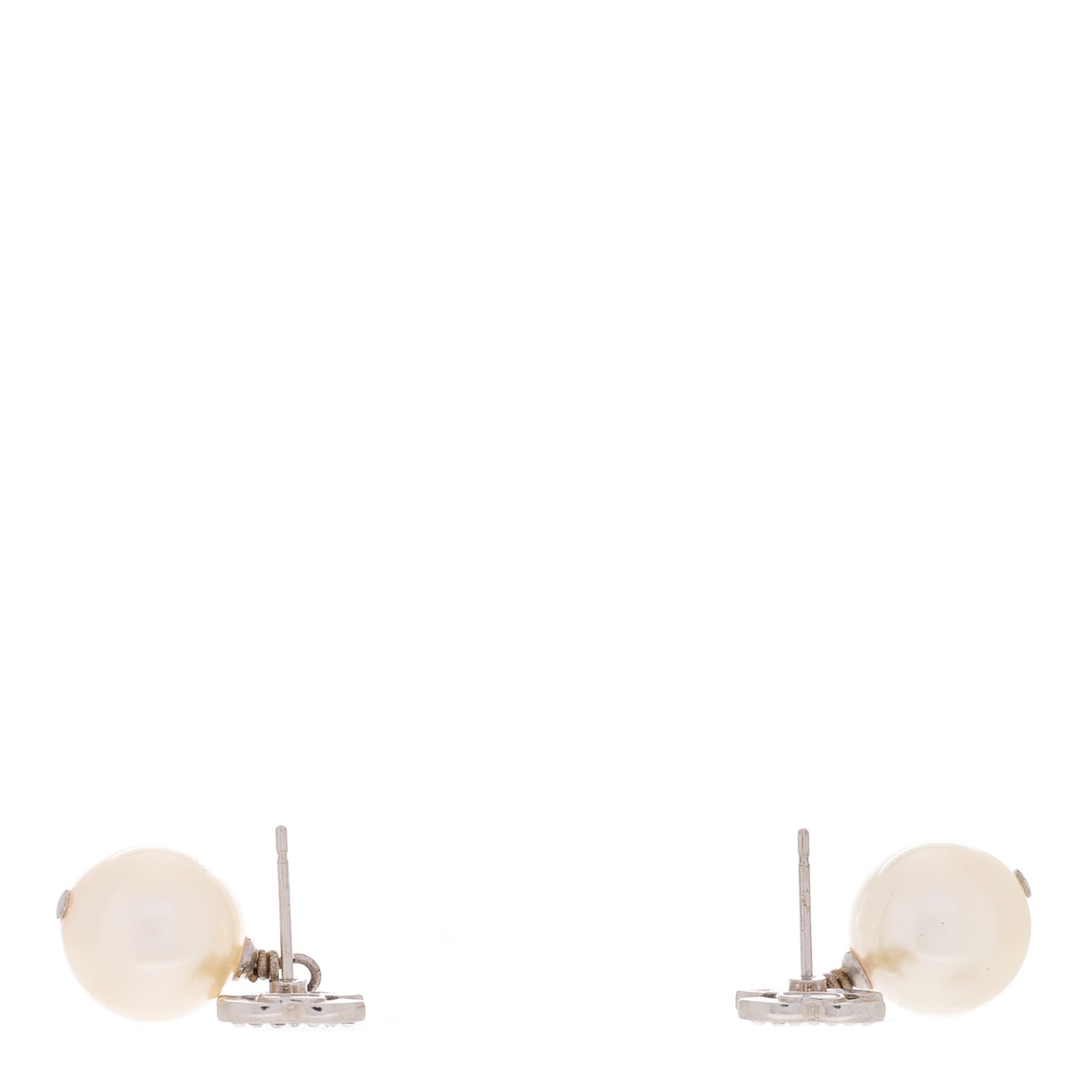 Crystal Pearl CC Drop Earrings Silver Pearly White