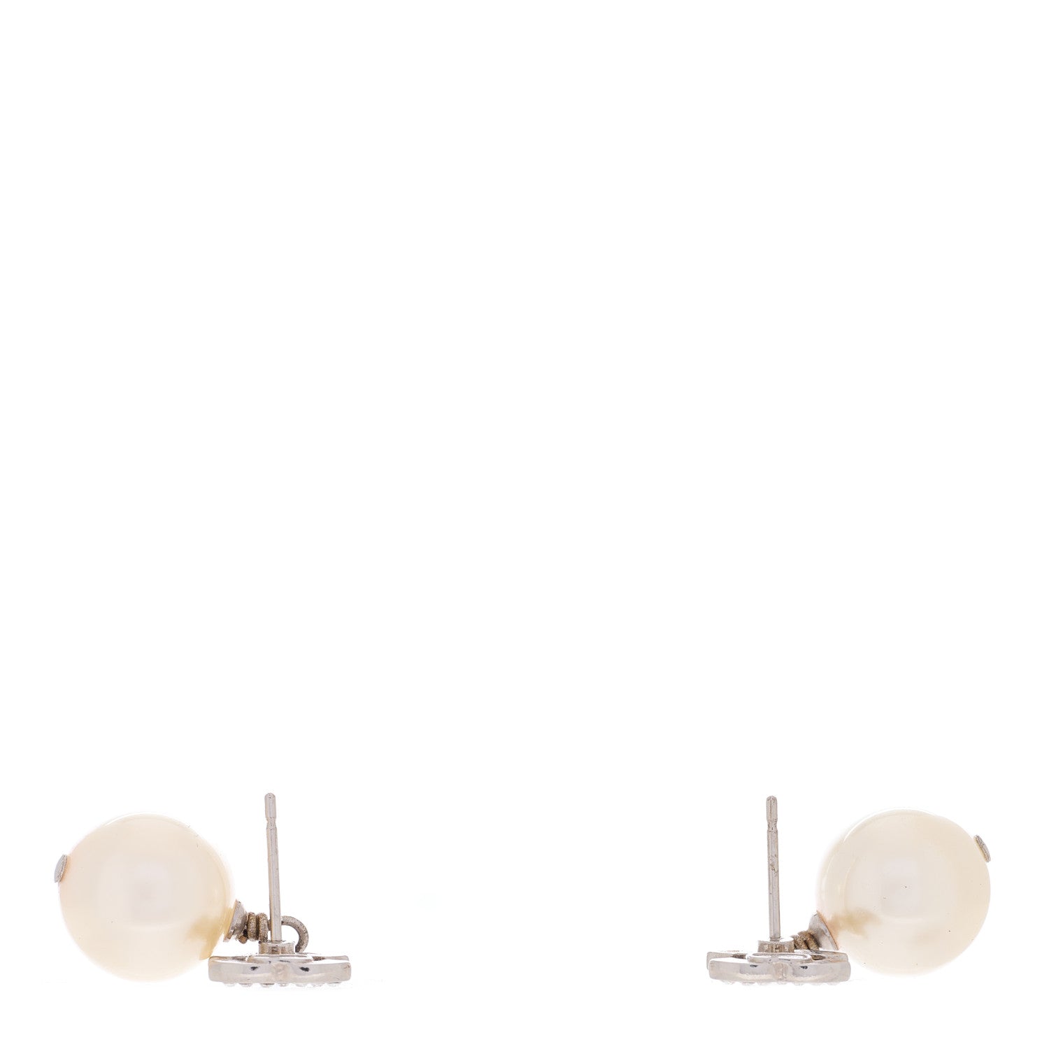 Chanel Crystal Pearl CC Drop Earrings Silver Pearly White 3 of 4