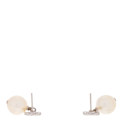 Chanel Crystal Pearl CC Drop Earrings Silver Pearly White 3 of 4