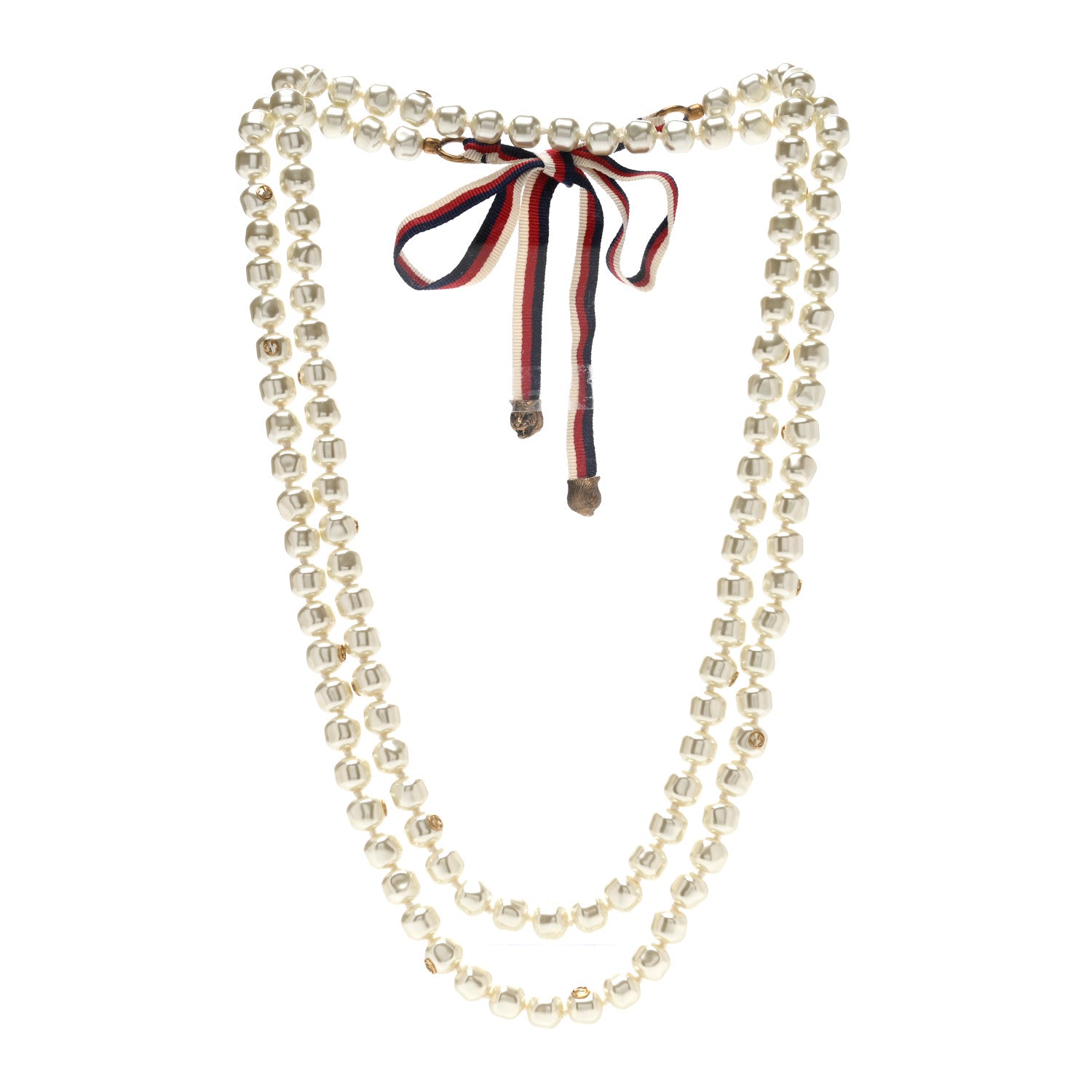 Gucci Pearl Ribbon Feline Strand Necklace 3 of 5