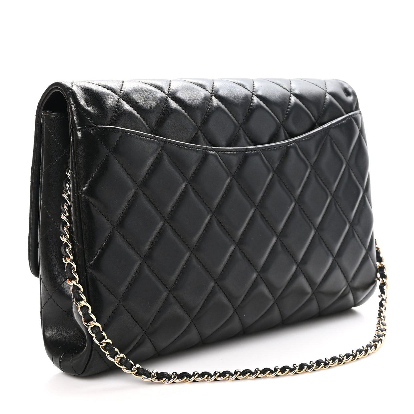 Lambskin Quilted Clutch With Chain Flap Black
