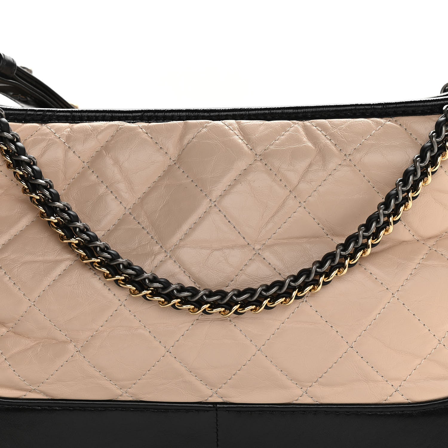 Chanel Aged Calfskin Quilted Medium Gabrielle Hobo Beige Black 9 of 11