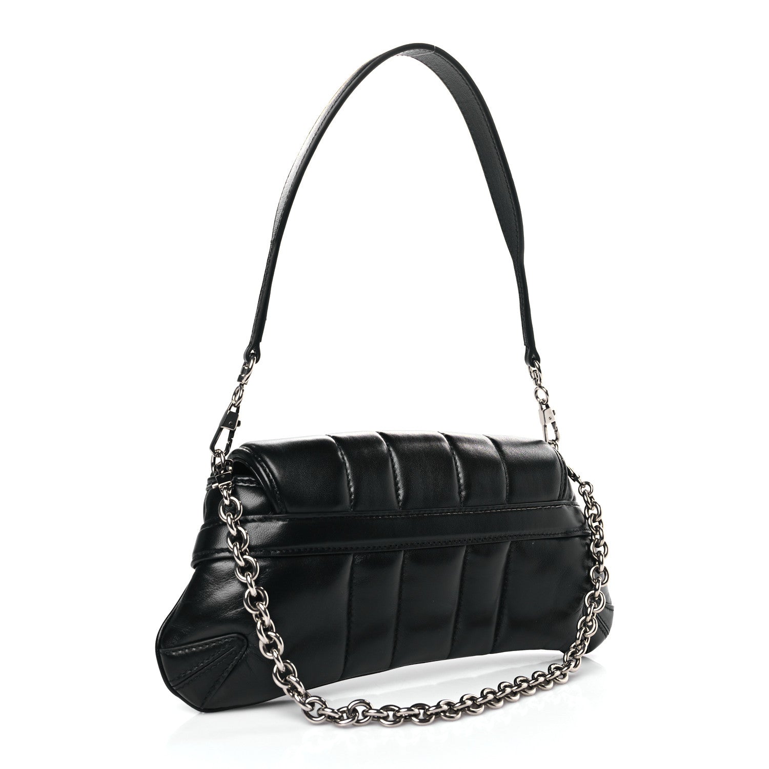 image of GUCCI Calfskin Horsebit Chain Small Shoulder Bag in the color Black by FASHIONPHILE