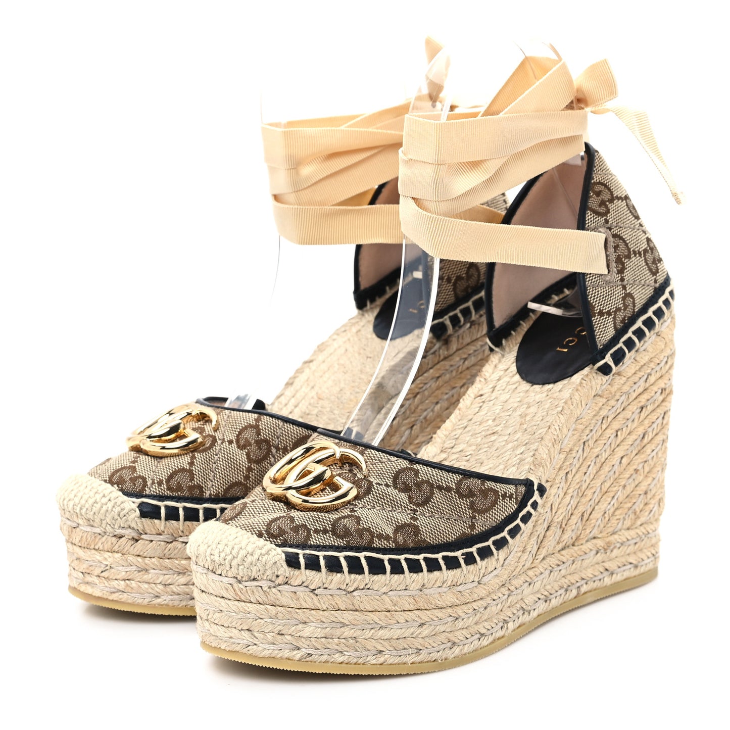 Monogram Matelasse GG Marmont Ankle Wrap Platform 35/120mm Espadrille Wedges 35 Beige Ebony Black Sand Storm