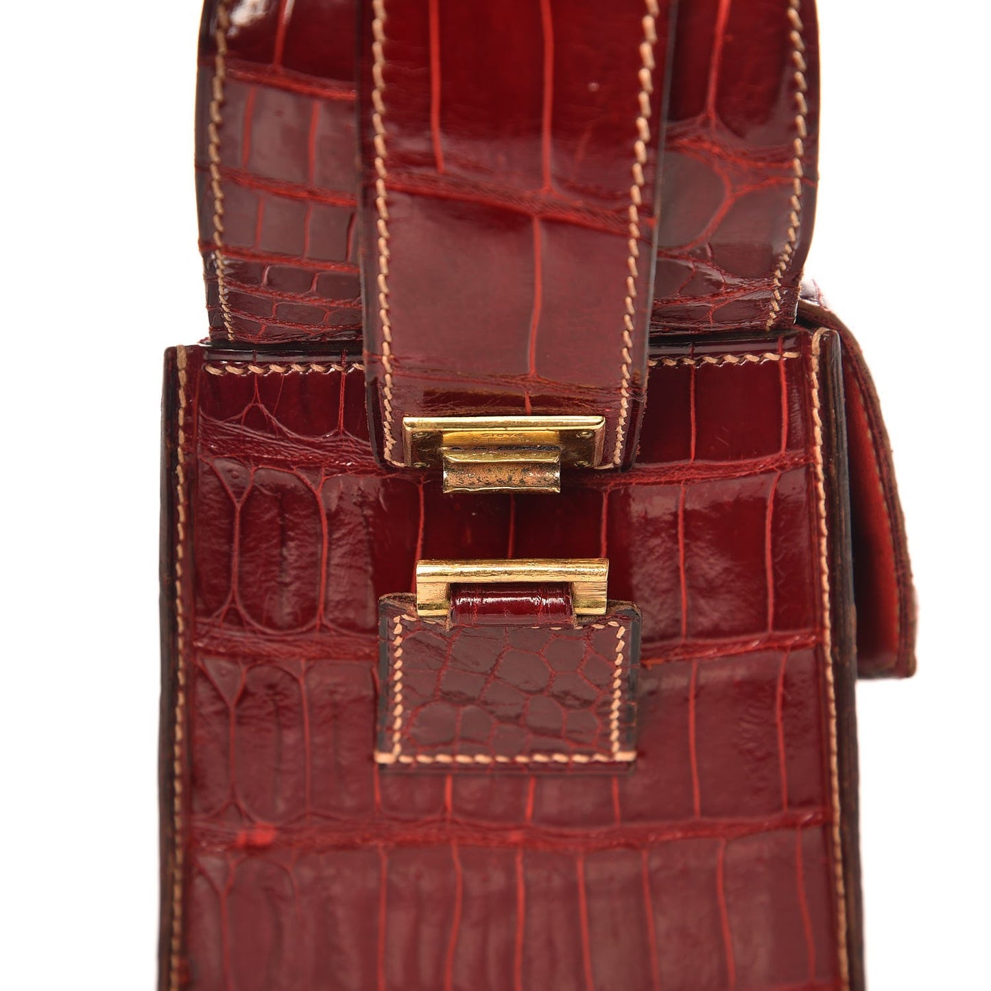 Shiny Porosus Crocodile Handbag Rouge H