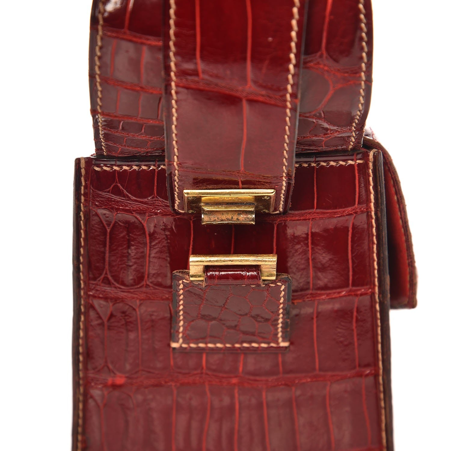 Hermes Shiny Porosus Crocodile Handbag Rouge H 10 of 13
