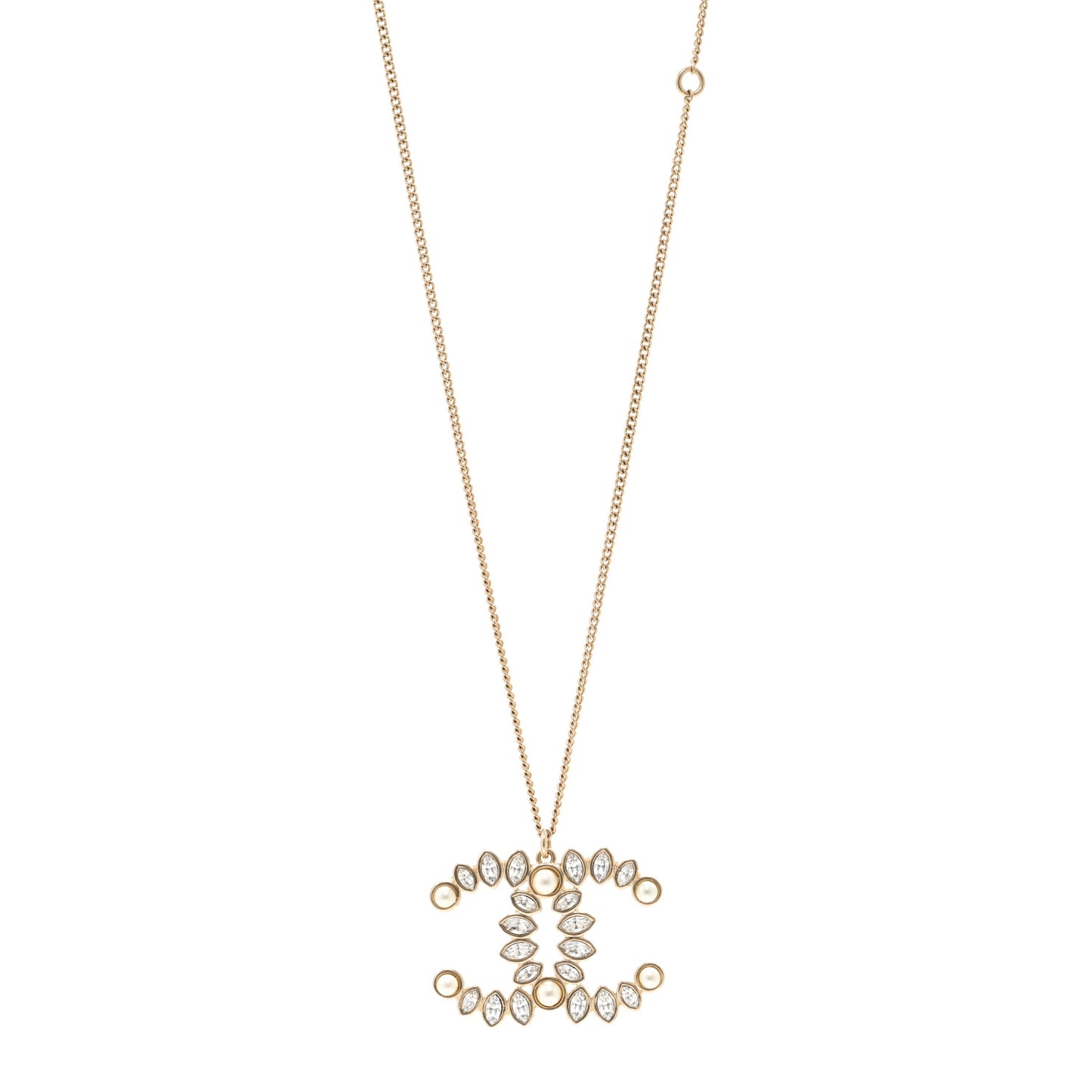 Pearl Crystal CC Pendant Necklace Gold Gold