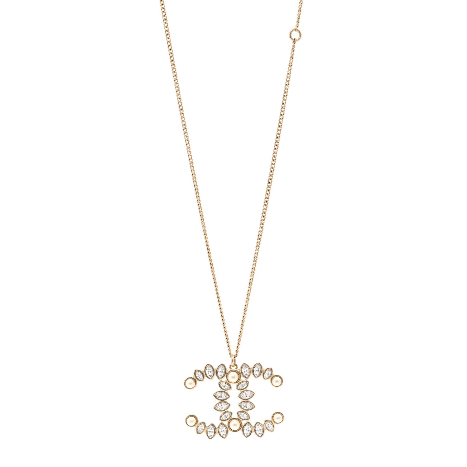 Chanel Pearl Crystal CC Pendant Necklace Gold Gold 1 of 5