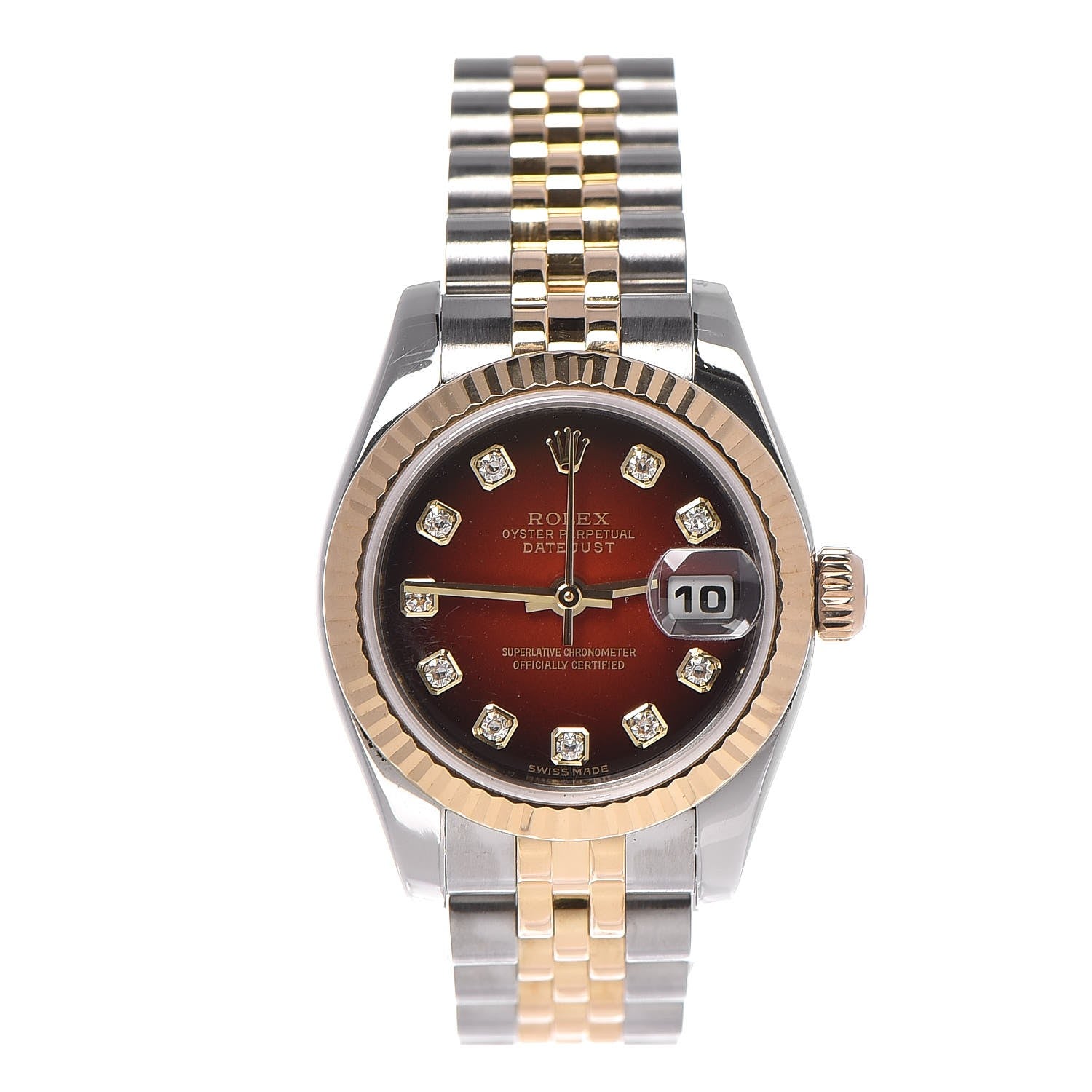 Rolex Stainless Steel 18K Yellow Gold Diamond 26mm Oyster Perpetual Datejust Watch Red Gradient 79173 1 of 7