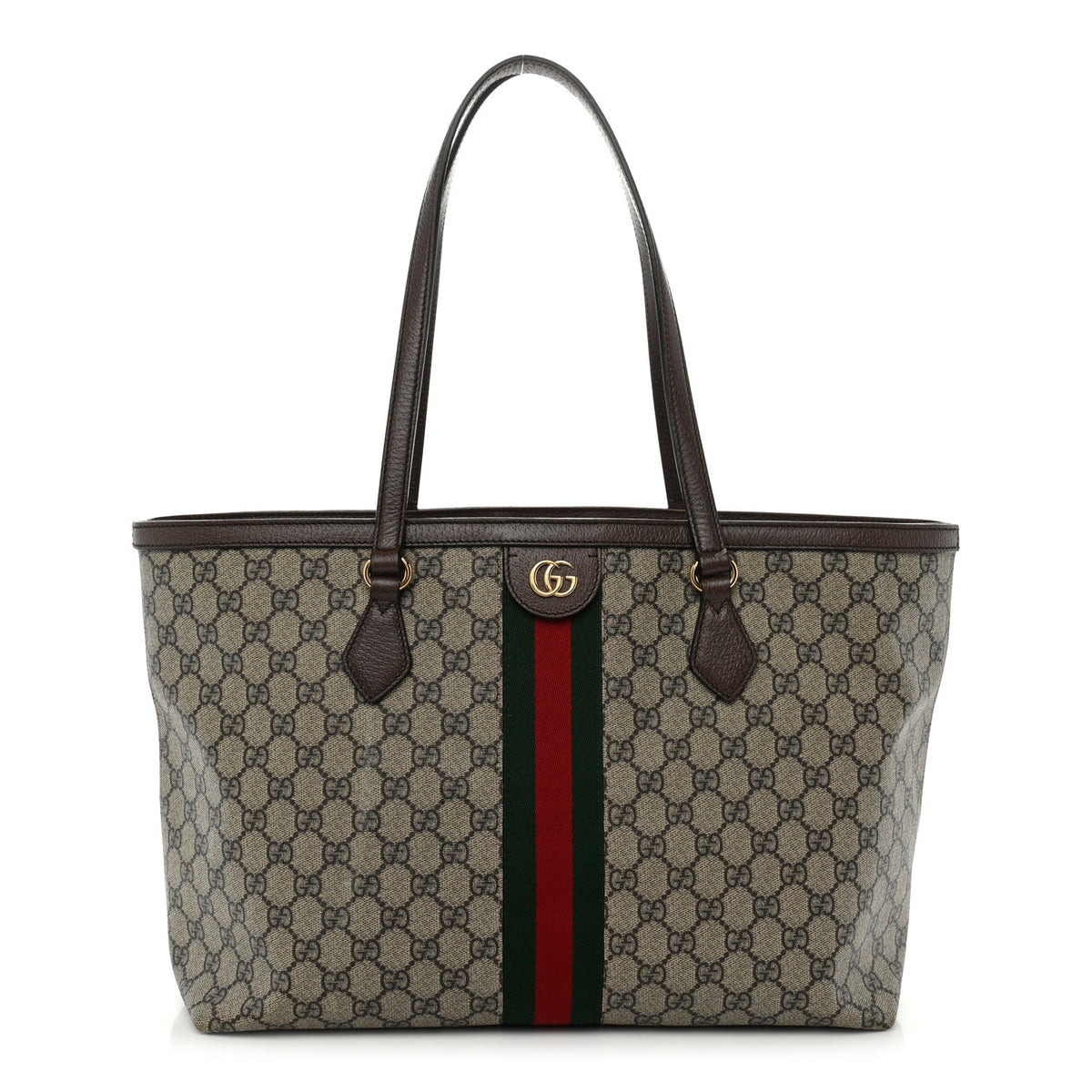 Gucci GG Supreme Monogram Textured Calfskin Web Medium Ophidia Shopping Tote Beige Ebony New Acero 1 of 23