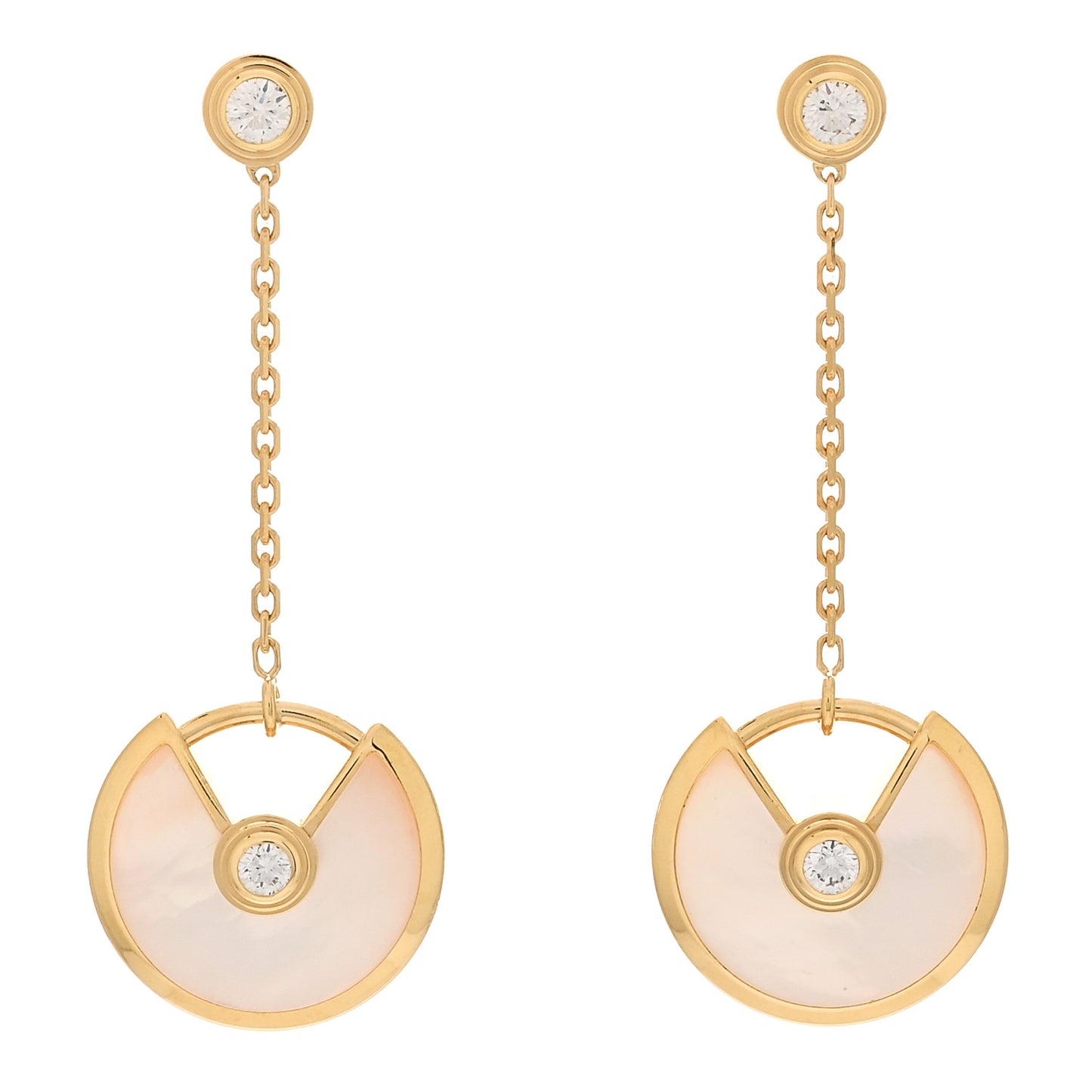 18K Yellow Gold Diamond Mother of Pearl Amulette de Cartier Drop Earrings