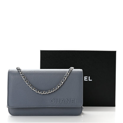 Chanel Goatskin Embossed Wallet On Chain WOC Blue 13 of 13