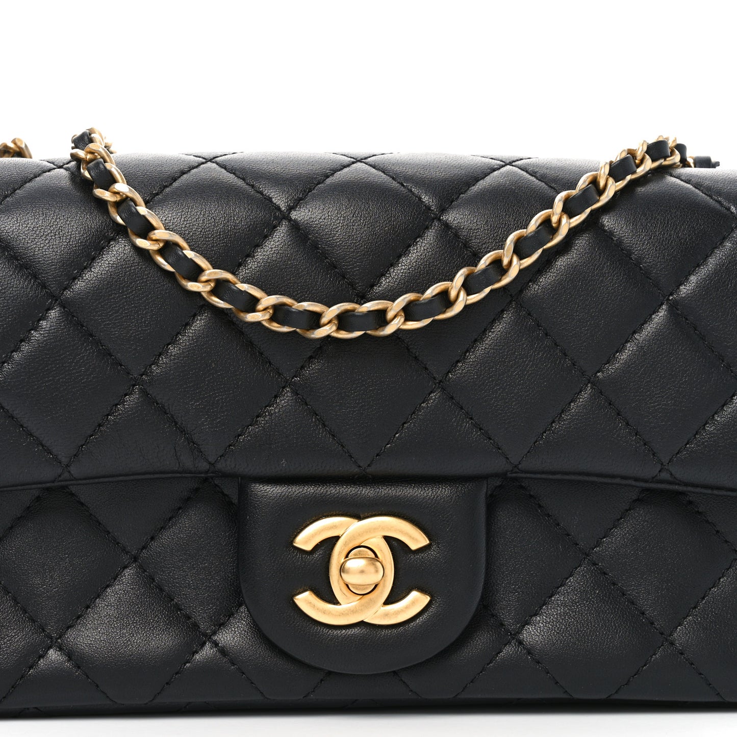 Lambskin Quilted Mini Rectangular Pearl Crush Flap Black