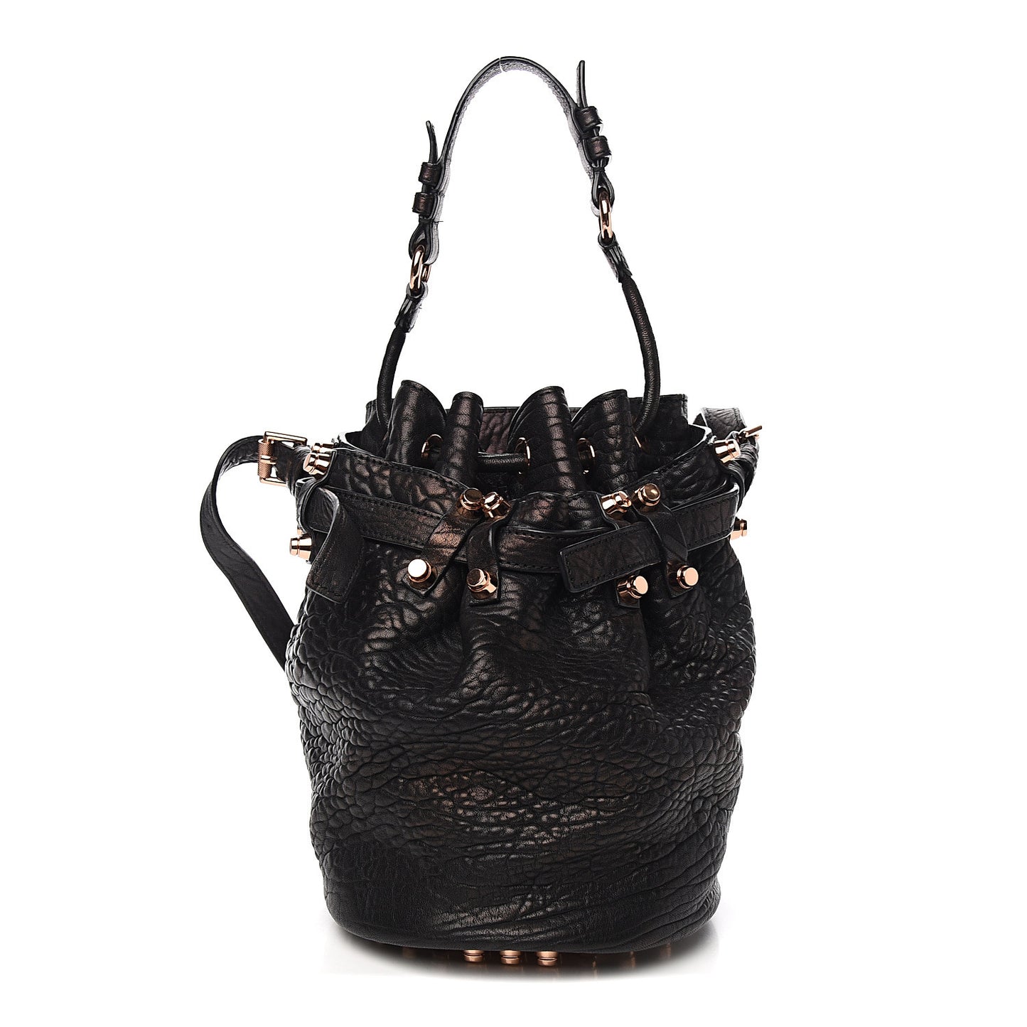 Pebbled Lambskin Diego Bucket Black Rose Gold Hardware