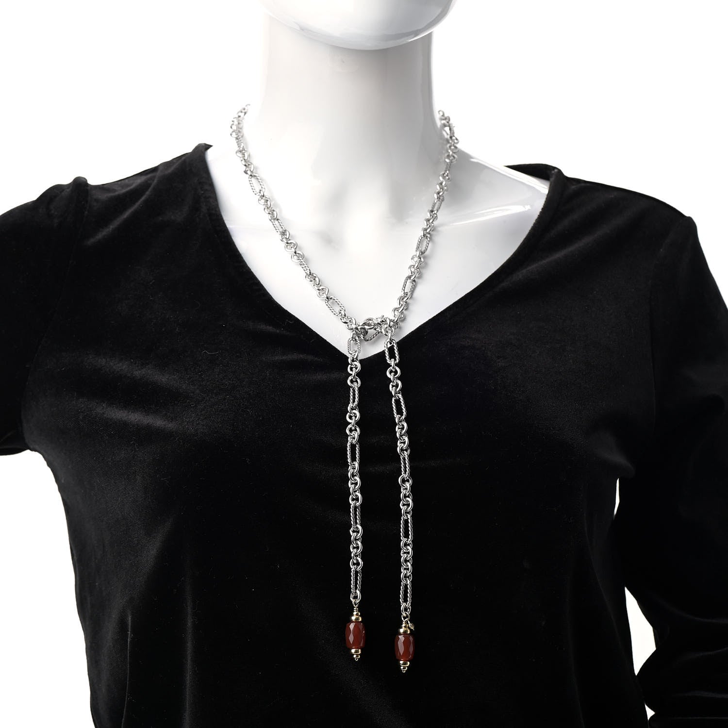 David Yurman Sterling Silver 18K Yellow Gold Carnelian Figaro Bijoux Lariat Necklace 2 of 5