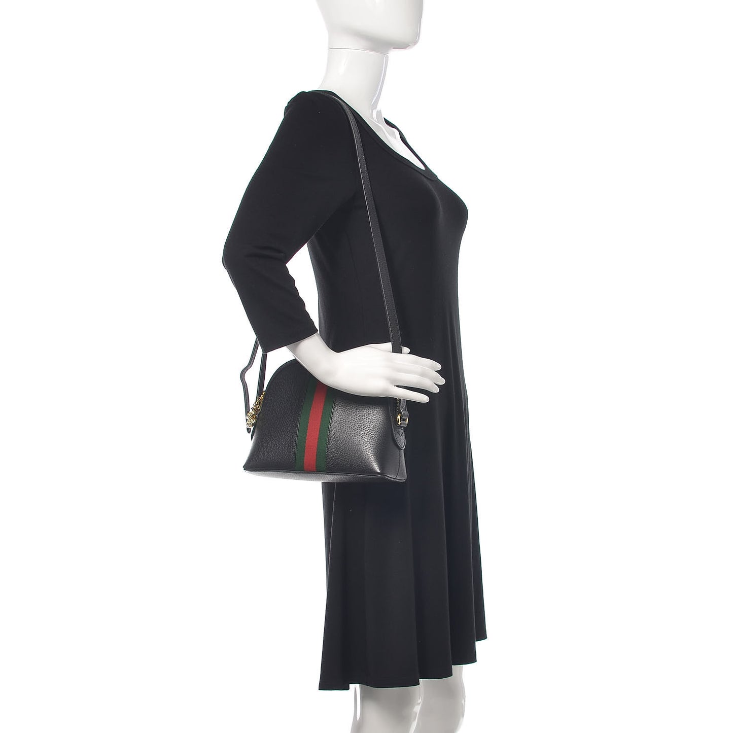 Calfskin GG Web Small Ophidia Dome Shoulder Bag Black