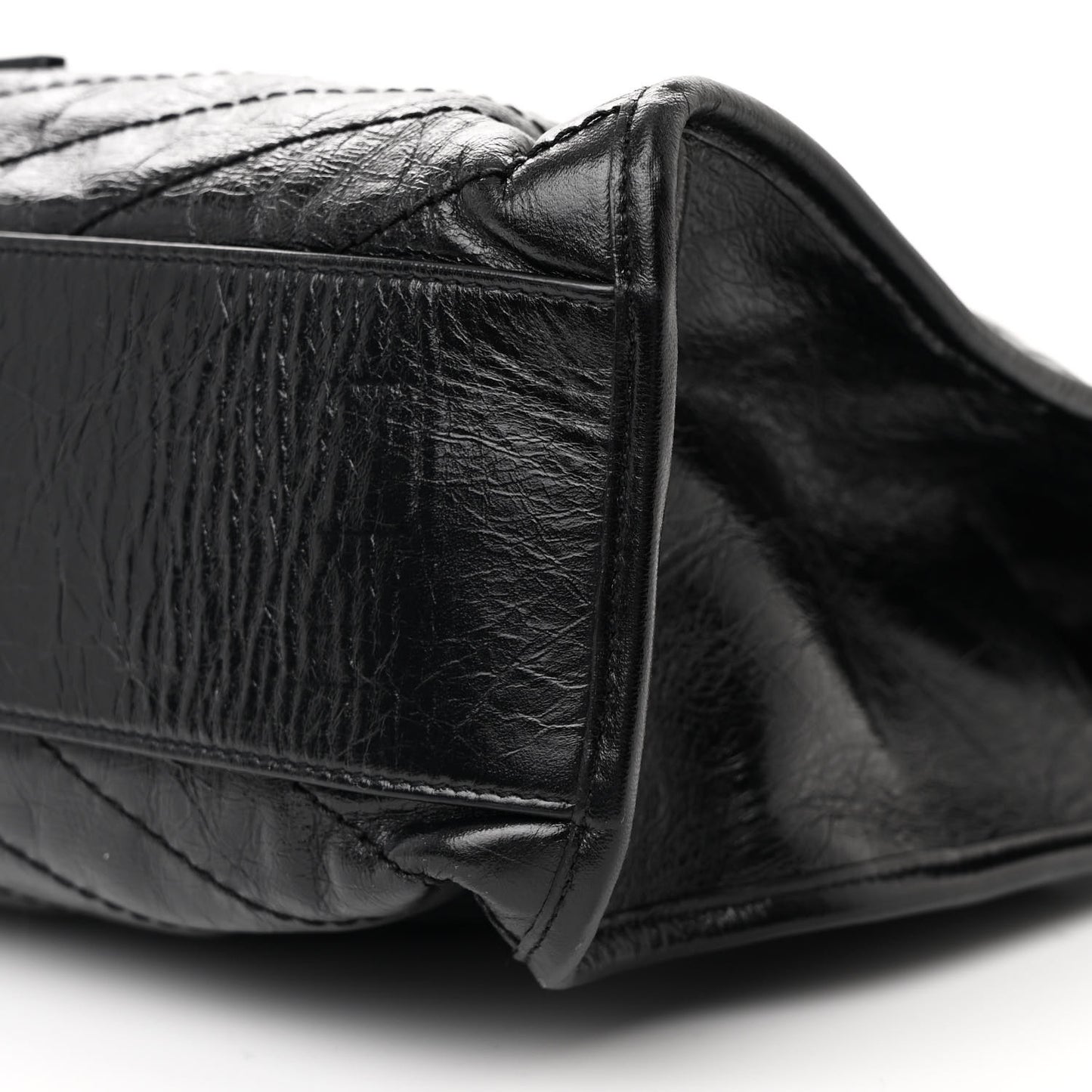 Crinkled Calfskin Matelasse Monogram Medium Niki Shopper Tote Black