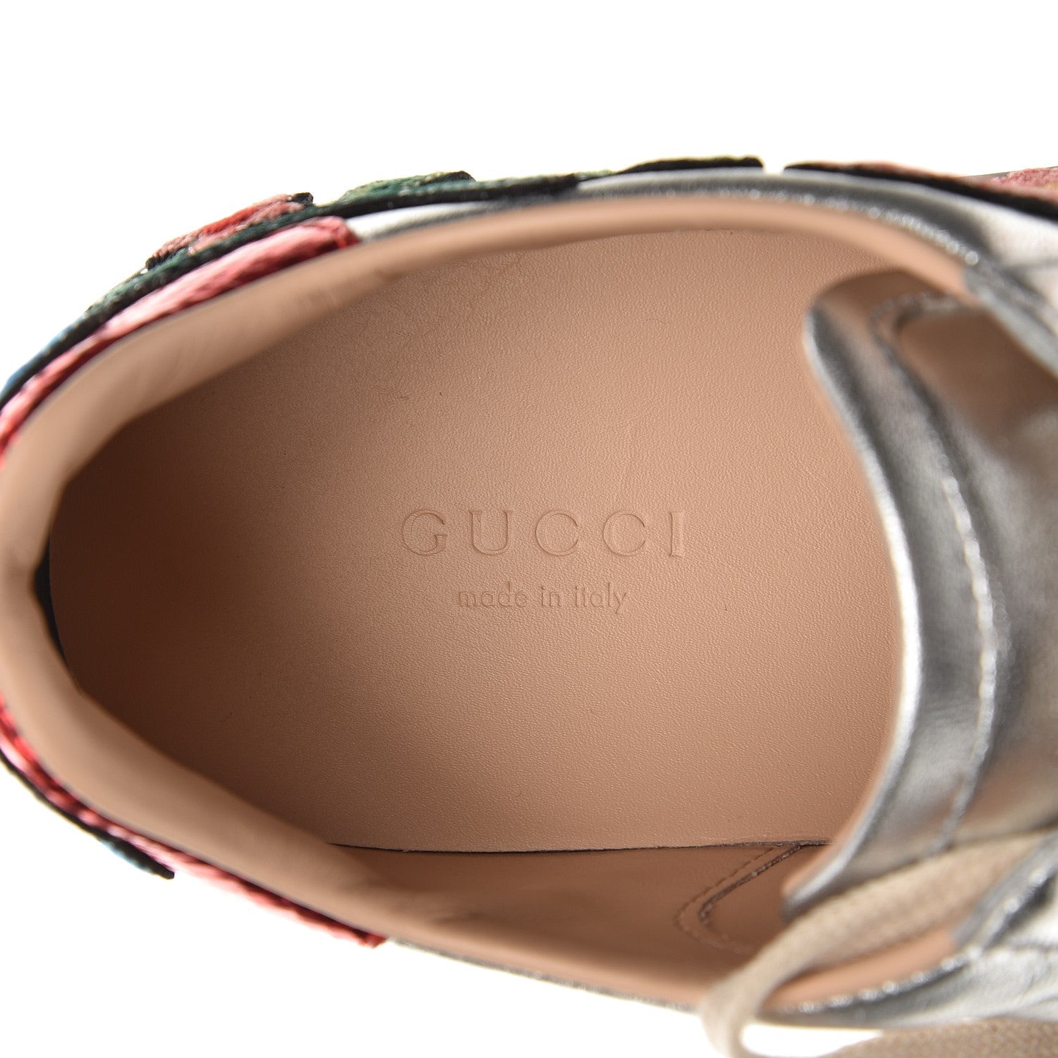 Gucci Metallic Calfskin Floral Embroidered Ace Sneakers 38 Silver 6 of 11