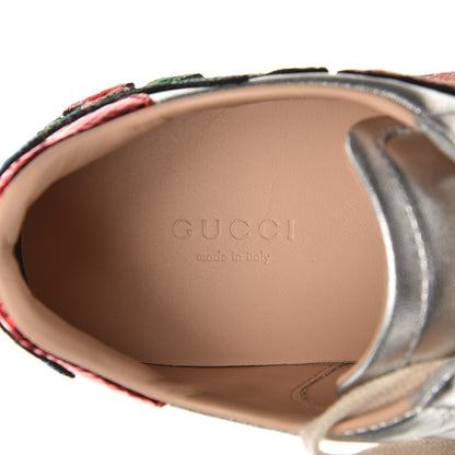 Gucci Metallic Calfskin Floral Embroidered Ace Sneakers 38 Silver 6 of 11