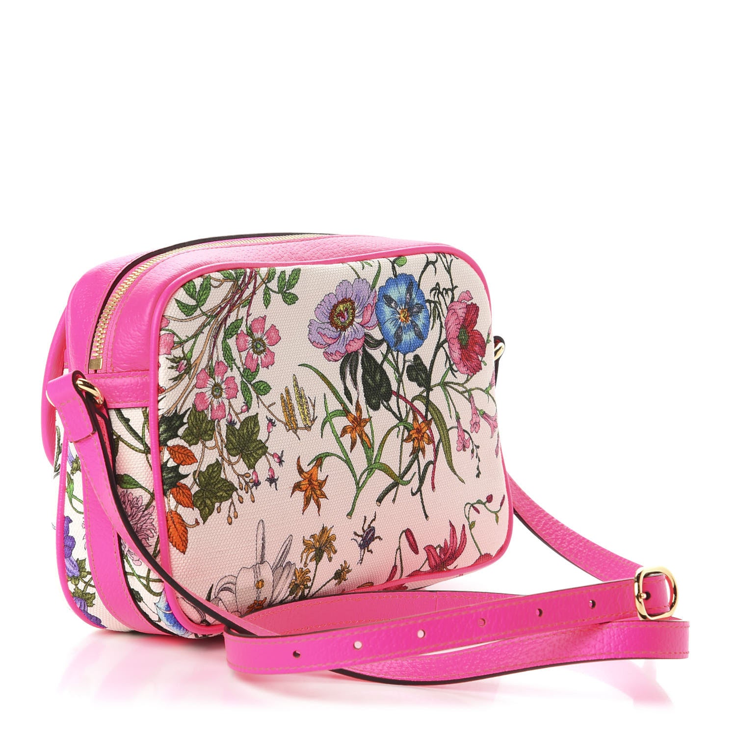 Gucci Canvas Flora Floral Shoulder Bag White Fuchsia Fluo 3 of 11