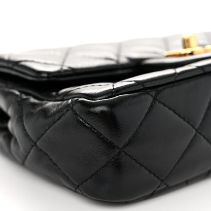 Chanel Shiny Lambskin Quilted Golden Links Top Handle Flap Black 9 of 11