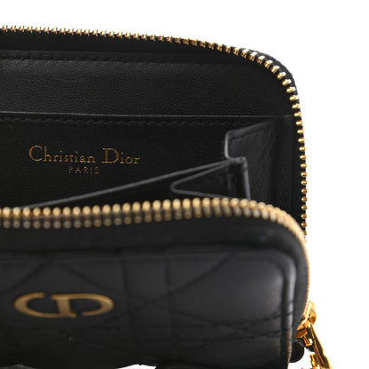 Christian Dior Grained Calfskin Supple Cannage Caro Compact Zip Card Wallet Black 6 of 7