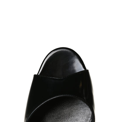 Gucci Polished Calfskin Scarlet Mid Heel Slide Sandals 37.5 Black 12 of 13