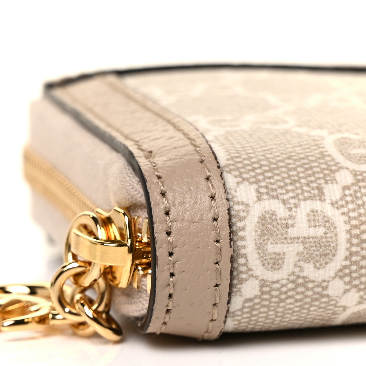 Gucci GG Supreme Monogram Textured Dollar Calfskin Web Ophidia Zip Around Wallet Beige Mystic White Oatmeal 7 of 8