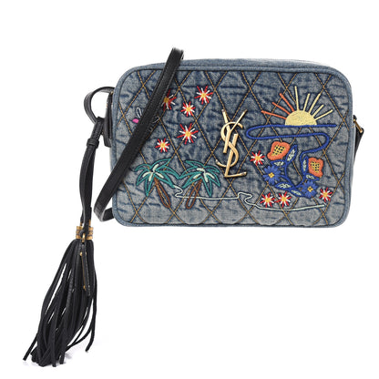Saint Laurent Denim Matelasse Quilted Summer Embroidered Classic Monogram Camera Bag Blue 1 of 8