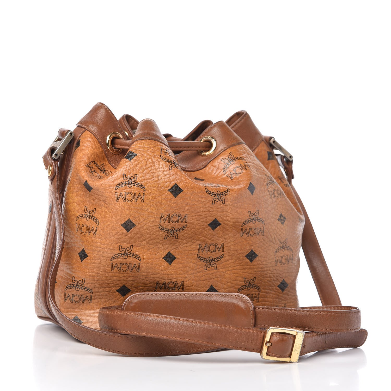 MCM Visetos Essential Drawstring Bucket Bag Cognac 3 of 10