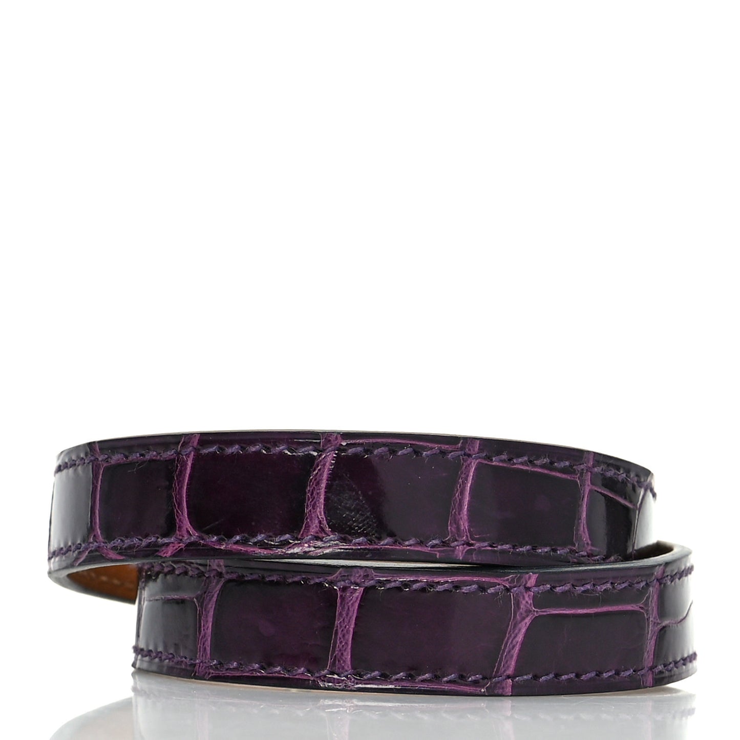 Shiny Alligator Kelly Double Tour Bracelet M Amethyst