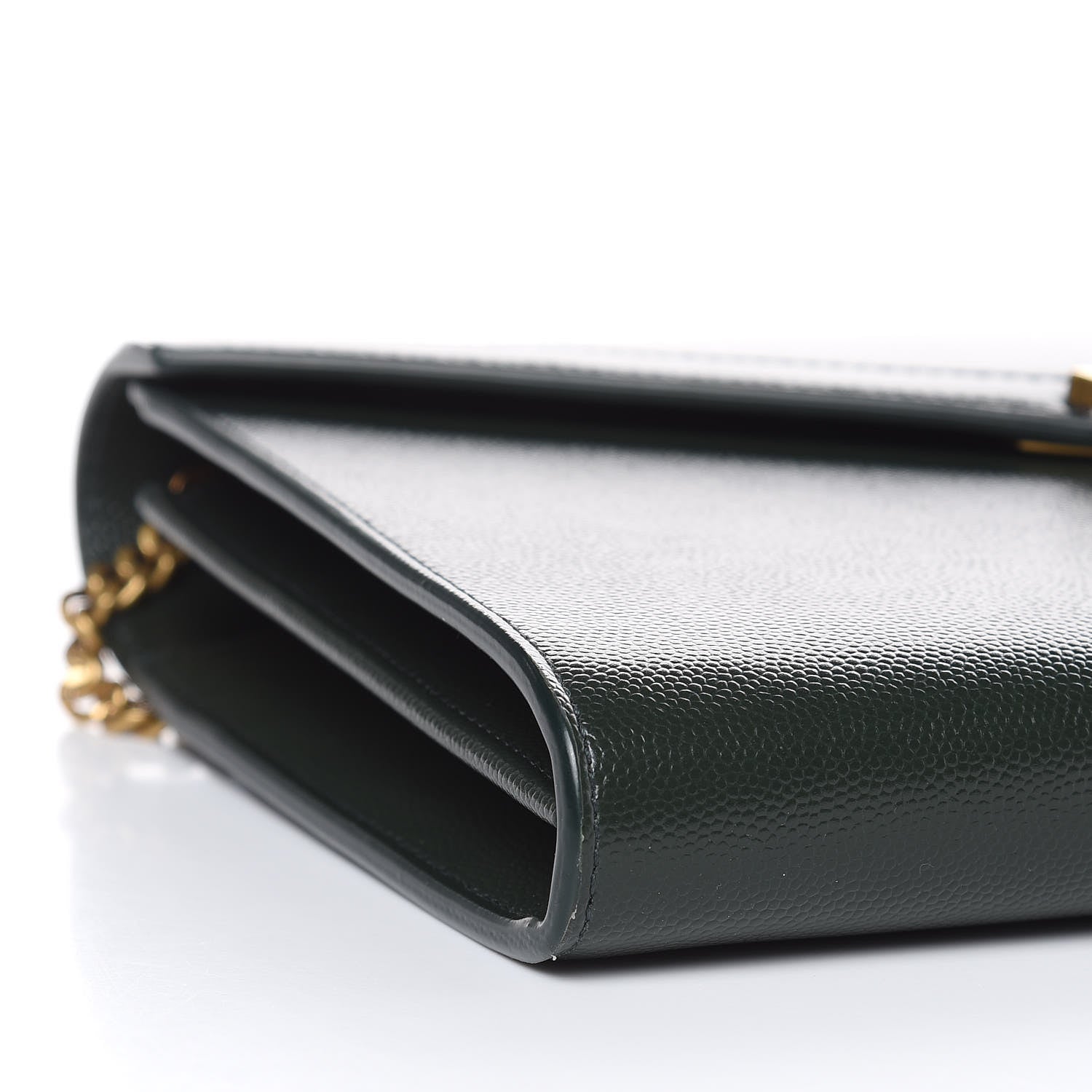 Saint Laurent Grain De Poudre Monogram Cassandra Chain Wallet Vert Fonce 5 of 9