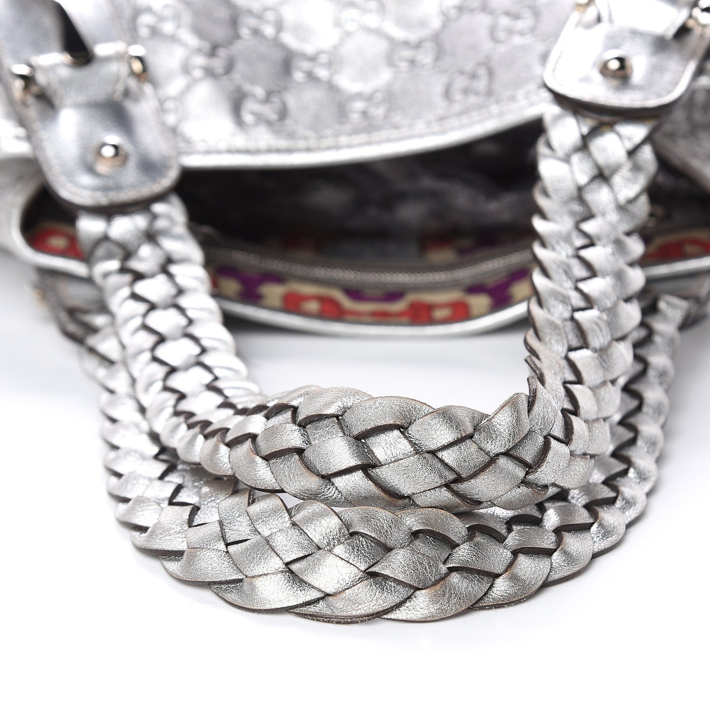 Metallic Guccissima Small Pelham Shoulder Bag Silver