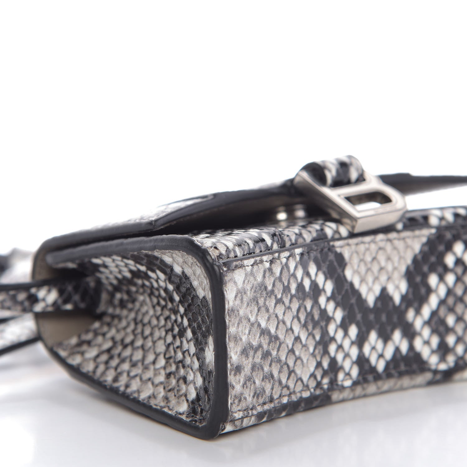 Balenciaga Shiny Calfskin Python Effect Hourglass Top Handle Bag Mini Black White 6 of 9