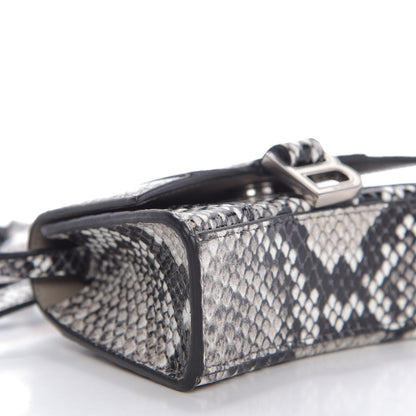Balenciaga Shiny Calfskin Python Effect Hourglass Top Handle Bag Mini Black White 6 of 9