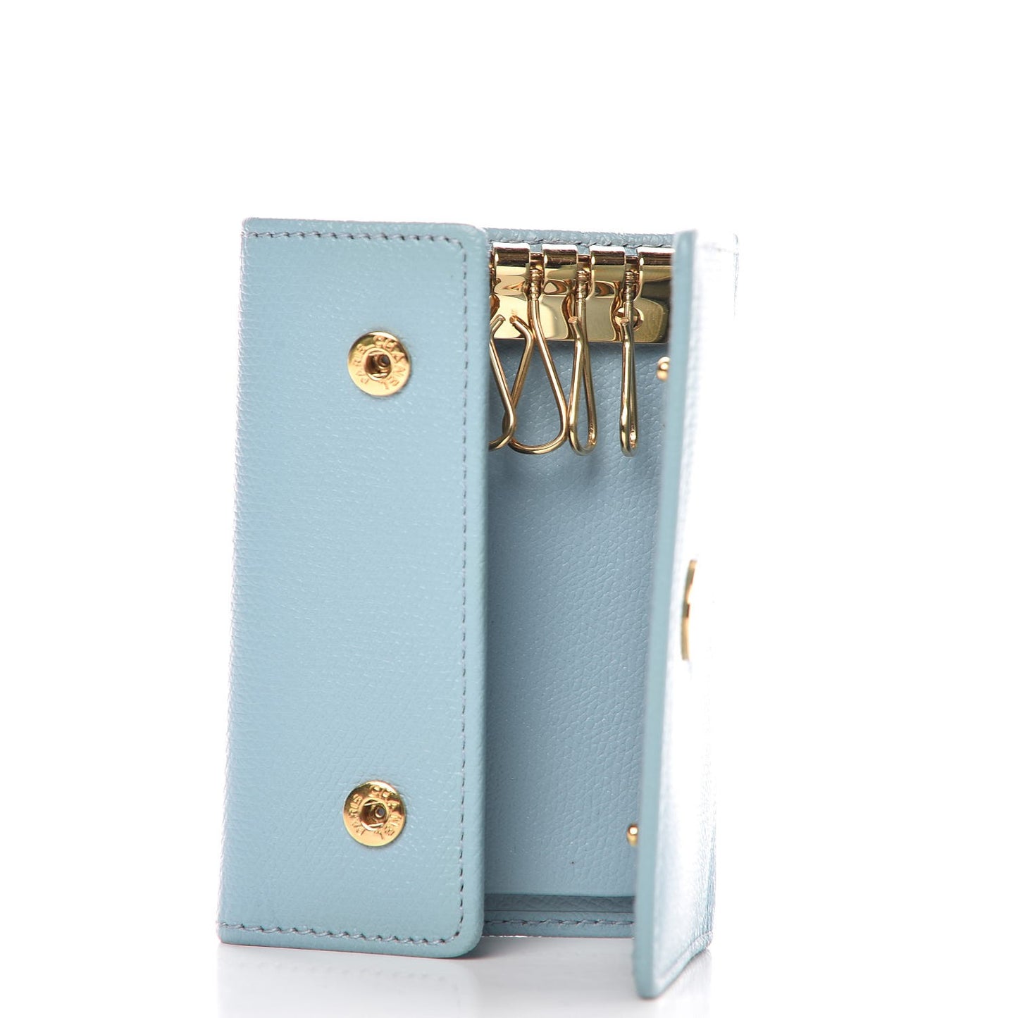 Grained Calfskin CC Button 6 Key Holder Light Blue