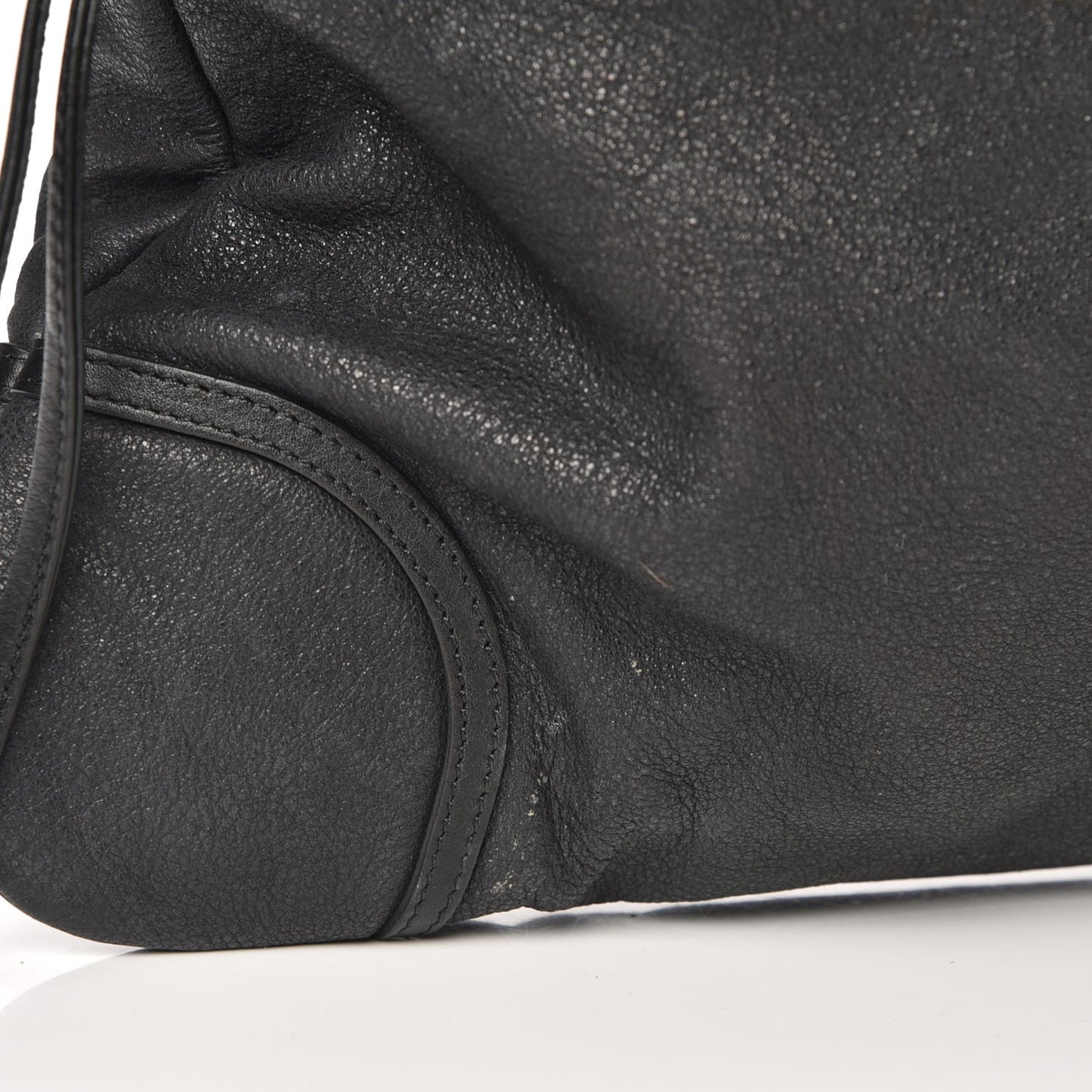 Washed Calfskin Drawstring Tote Black