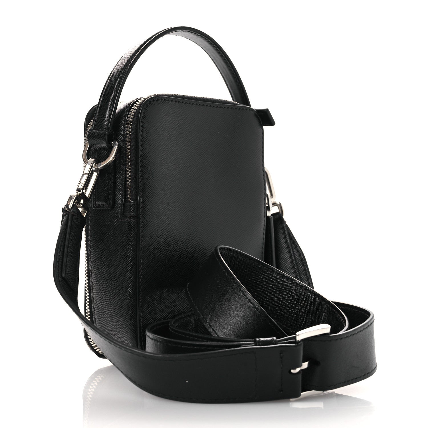 Prada Saffiano Travel Brique Crossbody Messenger Bag Black 1807887
