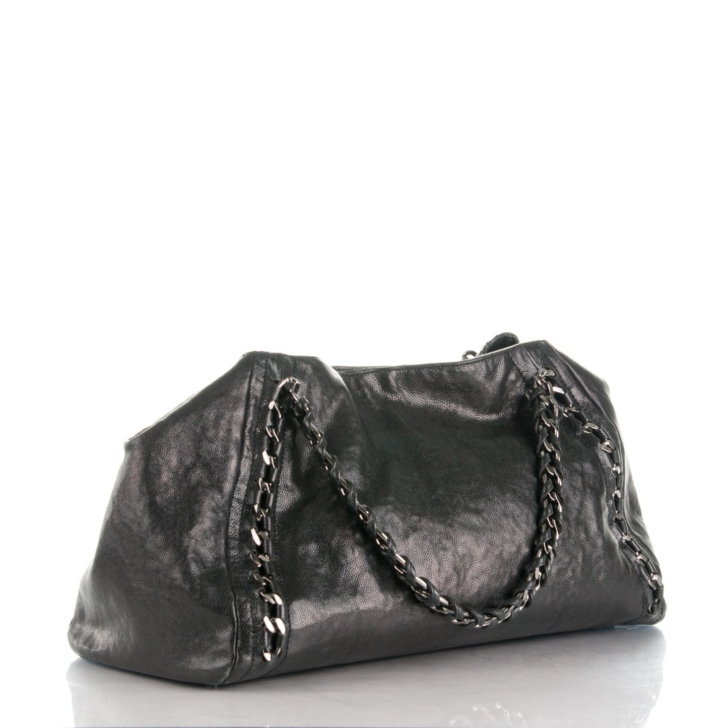 Glazed Caviar East West Modern Chain Tote Black