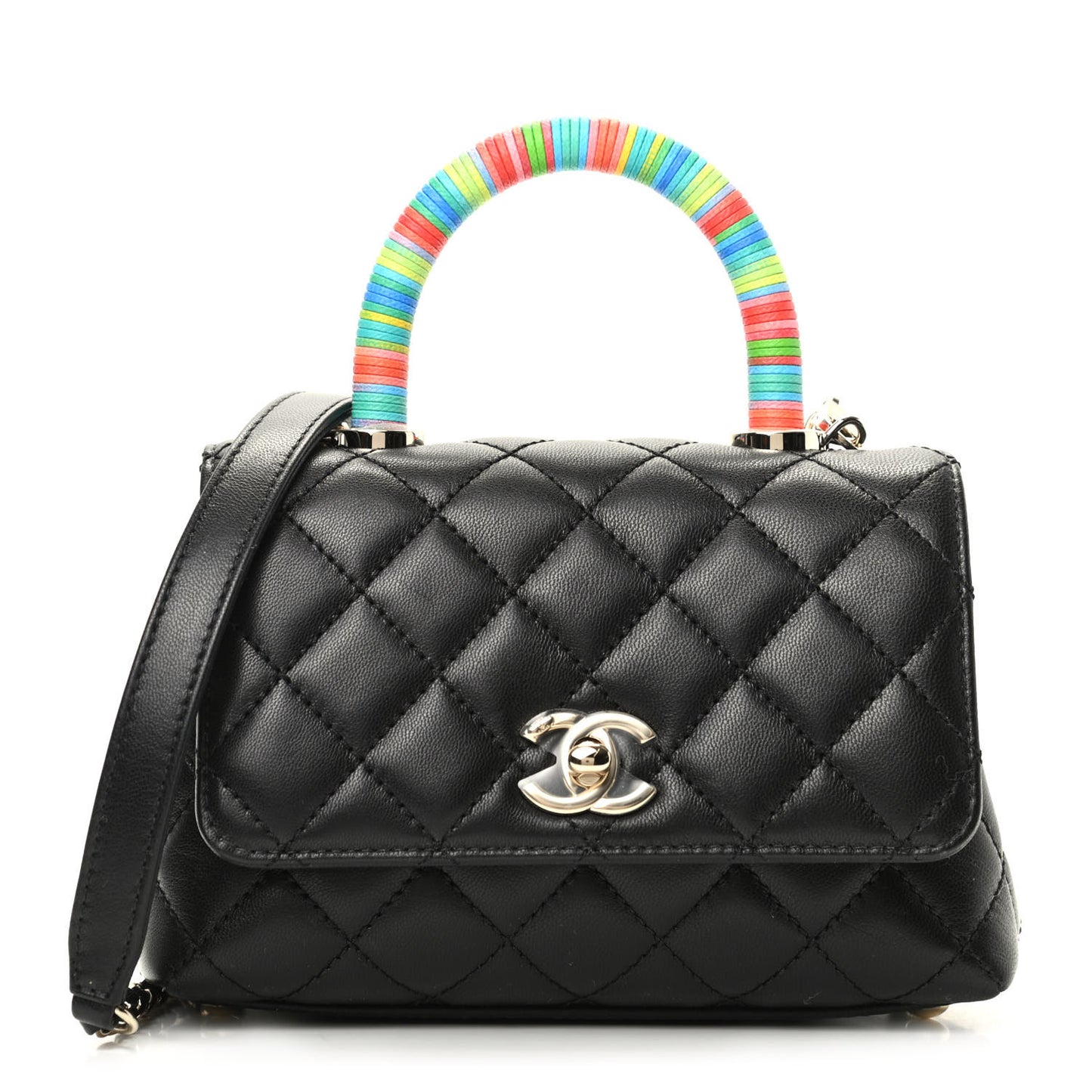 Goatskin Quilted Rainbow Extra Mini Coco Handle Flap Black