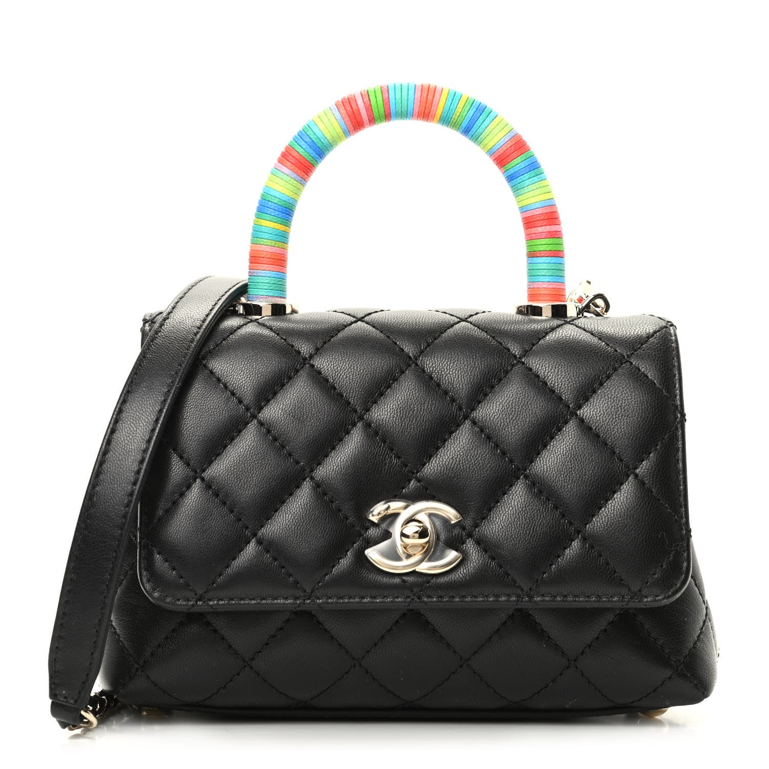 Chanel Goatskin Quilted Rainbow Extra Mini Coco Handle Flap Black 1 of 9